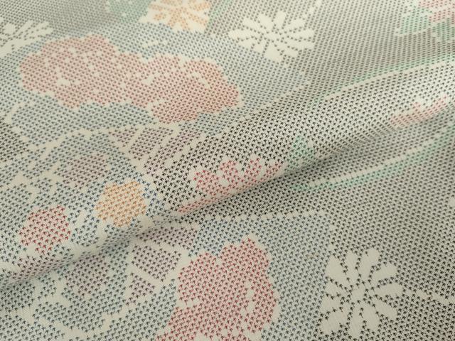 平和屋着物●本場大島紬　白大島　カタス7マルキ　扇面草花文　証紙付き　正絹　逸品　AABD5075cs