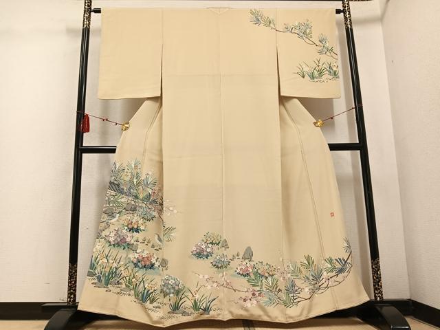 平和屋着物●訪問着　友禅　作家物　花鳥文　正絹　逸品　AABD5965ph