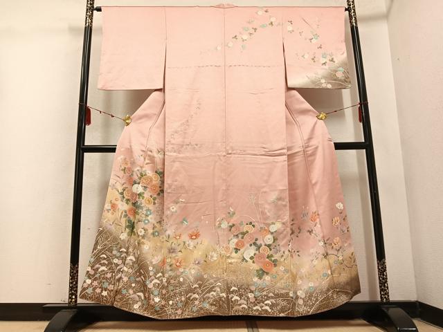 平和屋着物●訪問着　駒刺繍　花蝶文　暈し染め　金彩　正絹　逸品　AABD5972ph