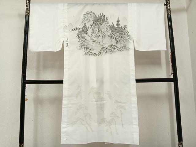 平和屋着物●男性　長襦袢　無双仕立て　風景文　洗える着物　AABD6017ph