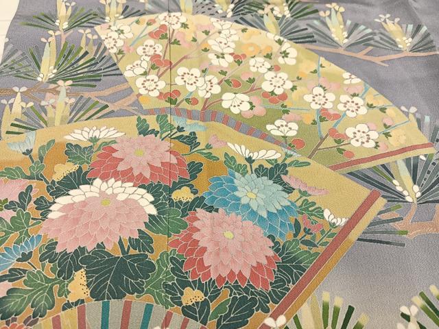 平和屋着物○訪問着 友禅 作家物 扇面草花文 暈し染め 正絹