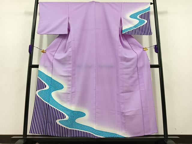 平和屋着物▽訪問着　単衣　流水文　暈し染め　洗える着物　AABD6048jh