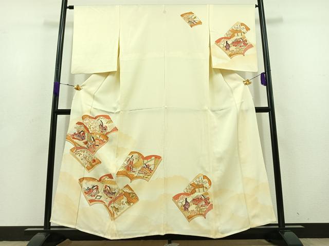 平和屋着物▽訪問着　単衣　人物花文　金銀彩　正絹　逸品　AABD6070jh