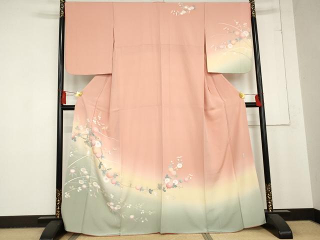 平和屋着物●訪問着　友禅　作家物　枝花文　暈し染め　正絹　逸品　AABD6235cs