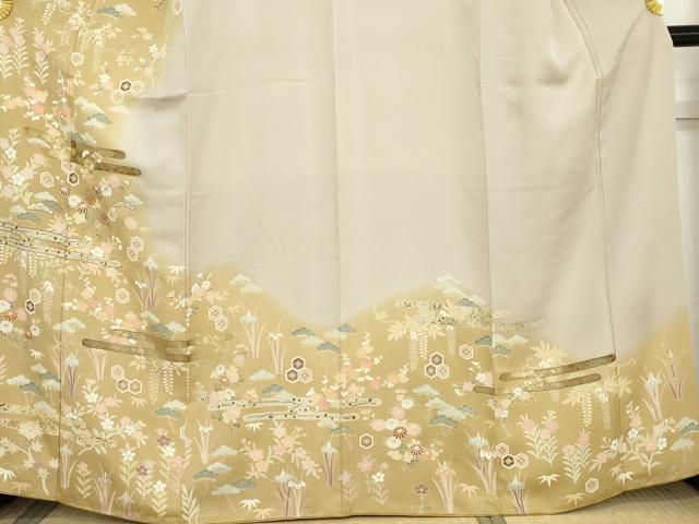 平和屋着物○訪問着 友禅 駒刺繍 エ霞草花文 暈し染め