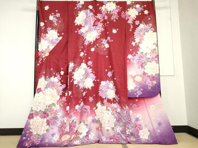 平和屋着物●豪華振袖　刺繍　草花文　暈し染め　金糸　銀彩　銀通し地　正絹　逸品　AABD6254cs