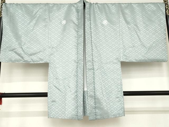 平和屋着物●男性　色紋付　羽織　菱繋ぎ地紋　秘色色　キングサイズ　洗える着物　AABD6284cs