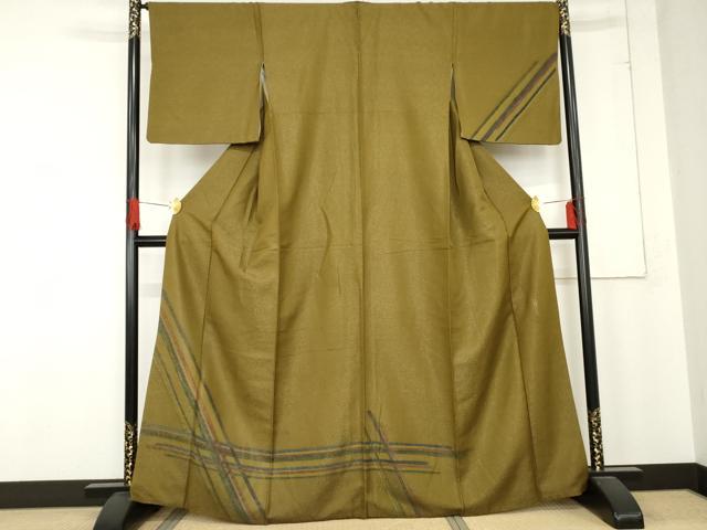 平和屋着物●木版作家　井堂雅夫　訪問着　格子　金通し地　正絹　逸品　AABD6287cs