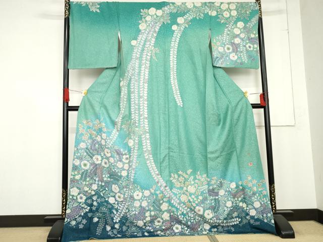 平和屋着物●吉乃一廉　幻の辻が花　訪問着　辻が花　暈し染め　銀通し地　ロング丈　正絹　逸品　AABD6290cs