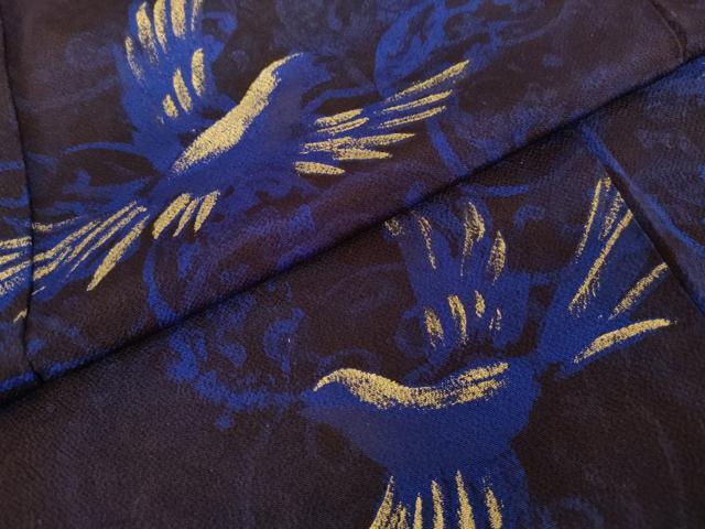 平和屋着物○訪問着 手描き 花鳥文 金彩 鬼しぼ縮緬 正絹 逸品 AABD6311cs