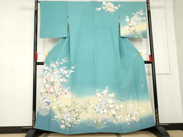 平和屋着物●訪問着　友禅　作家物　花絵皿文　暈し染め　正絹　逸品　AABD6323cs