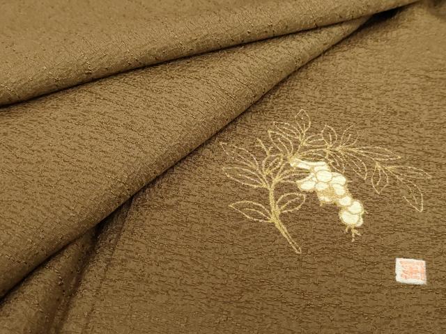 平和屋着物●上質な色無地　作家物　紋意匠　柴染色　正絹　逸品　AABD6324cs