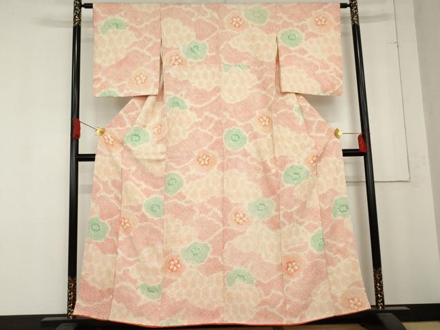 平和屋着物●上質な小紋　総絞り　雲取り舞花文　正絹　逸品　AABD6358cs