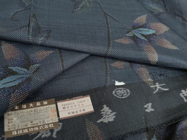 平和屋着物●都喜ヱ門　本場大島紬　一元絣　朝日のポエム　藤絹織物謹製　証紙付き　正絹　逸品　未使用　AABD6364cs