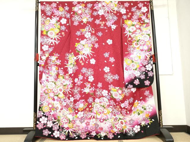 平和屋着物●京都丸紅　Kamishibai　振袖　駒刺繍　吉祥花鞠文　暈し染め　金彩　銀通し地　正絹　逸品　AABD6431cs