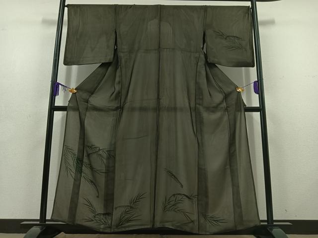 平和屋着物▽訪問着　紗袷　紗×絽　手描き　草葉文　海老　正絹　逸品　AABD6445jh