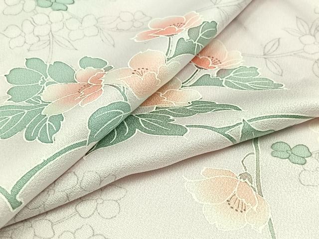 平和屋着物▽上質な小紋　単衣　草花文　正絹　逸品　AABD6447jh