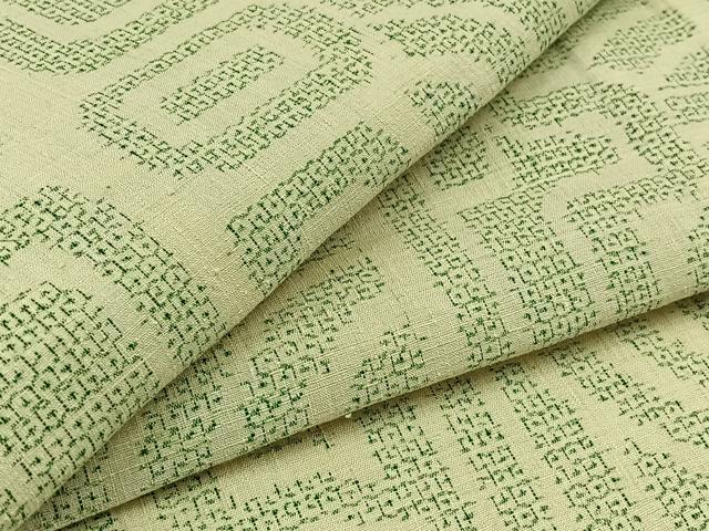 平和屋着物▽結城紬　単衣　80亀甲　幾何学文様　正絹　逸品　AABD6455jh