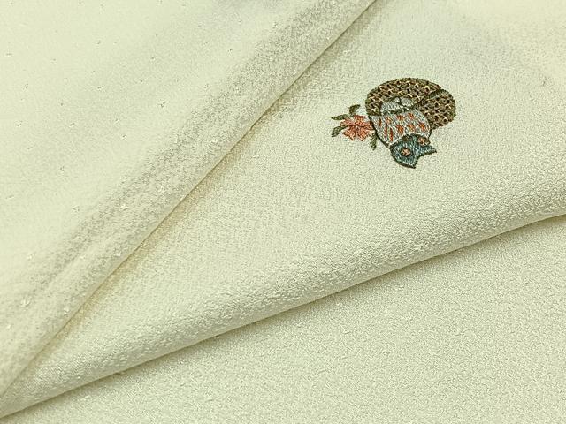 平和屋着物▽上質な小紋　単衣　総刺繍　花鳥文　梟　金糸　正絹　逸品　AABD6470jh