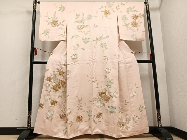 平和屋着物●訪問着　駒刺繍　橘　金彩　正絹　逸品　AABD6500ph