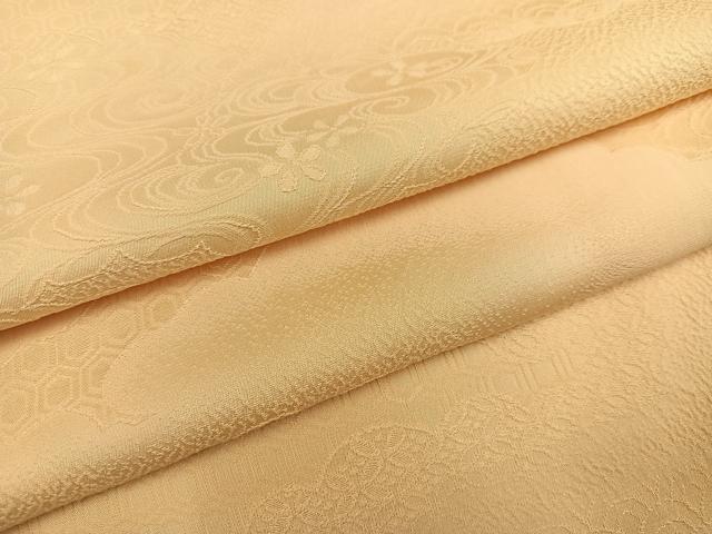 平和屋着物●上質な色無地　吉祥花地紋　丁子色　三越扱い　正絹　逸品　AABD6503ph