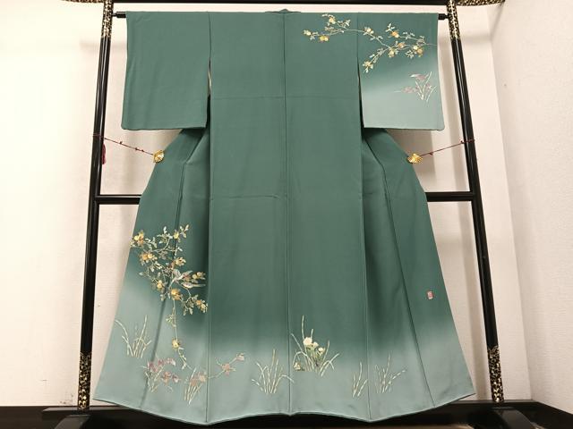 平和屋着物●訪問着　友禅　作家物　枝花に休み鳥　暈し染め　正絹　逸品　AABD6519ph