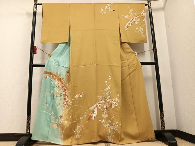 平和屋着物●訪問着　駒刺繍　束ね熨斗花文　金彩　正絹　逸品　AABD6552ph