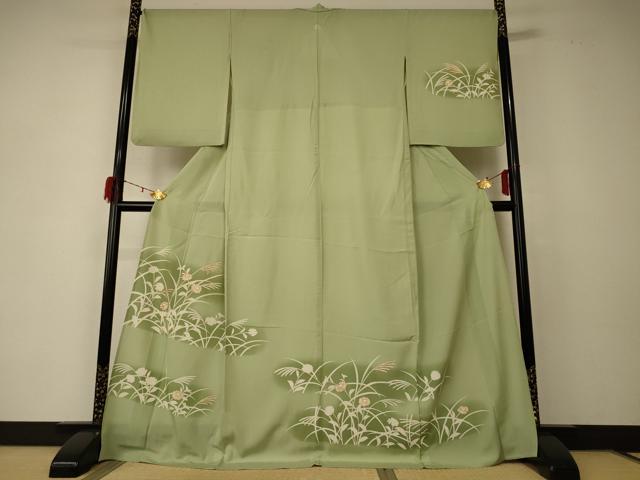 平和屋着物＊夏物　訪問着　絽　駒刺繍　草花文　暈し染め　ロング丈　正絹　逸品　AABD6587jd