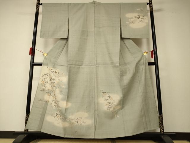 平和屋着物＊夏物　訪問着　生紬　紗　萩文　暈し染め　正絹　逸品　AABD6589jd