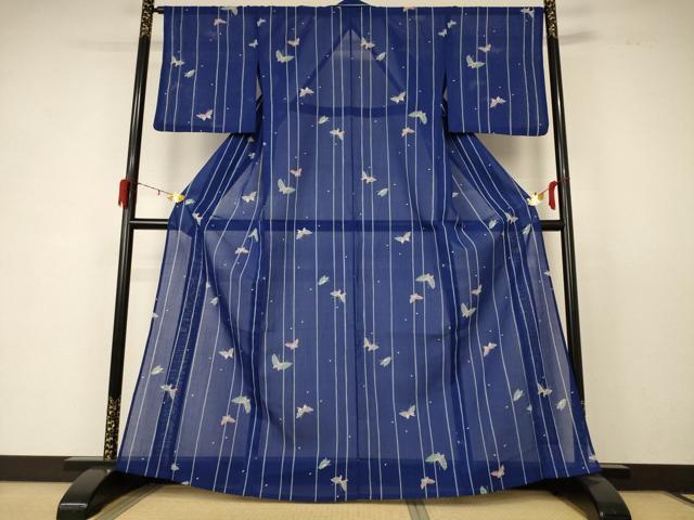 やまと謹製大人の夏着物単品洗える着物蝶柄藍色ネイビー薄物女物女性単衣着物小紋 洗える着物セット 蝶 着物 平和屋着物 夏物 小紋 紗 舞蝶文 洗える着物