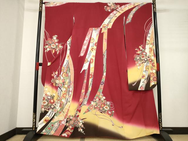 平和屋着物●豪華振袖　蔓帯吉祥花文　暈し染め　金彩　正絹　逸品　AABD6646ck