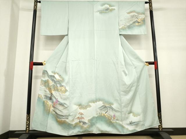 平和屋着物●訪問着　手描き　人物風景文　金彩　正絹　逸品　AABD6703ck