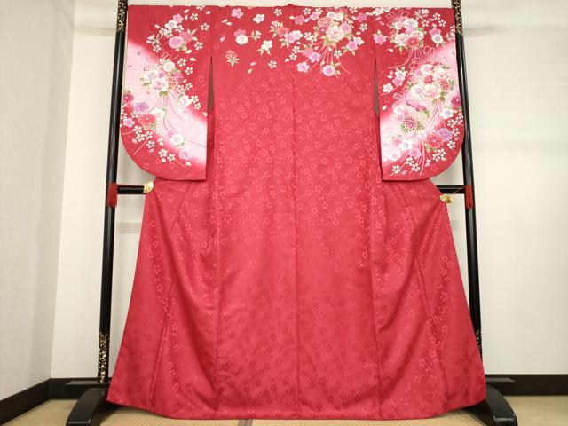 平和屋着物●小振袖　二尺袖　舞花文　暈し染め　金彩　洗える着物　AABD6718ck