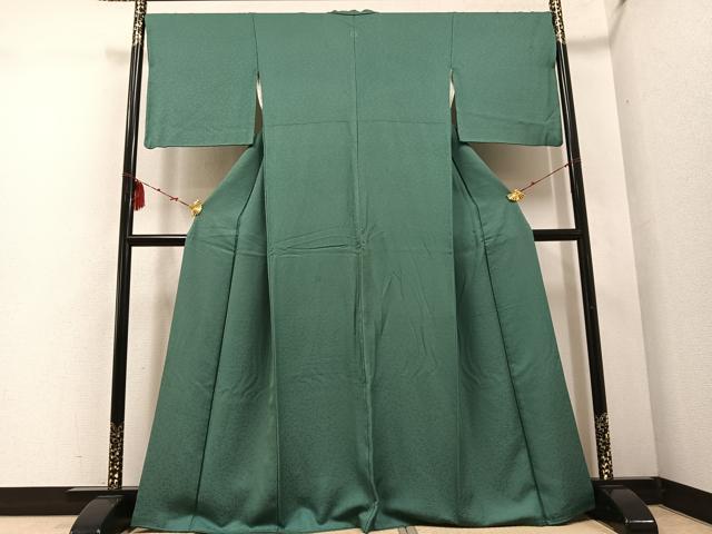 平和屋着物○上質な色無地 花地紋 老竹色 正絹 逸品 AABD7025ph