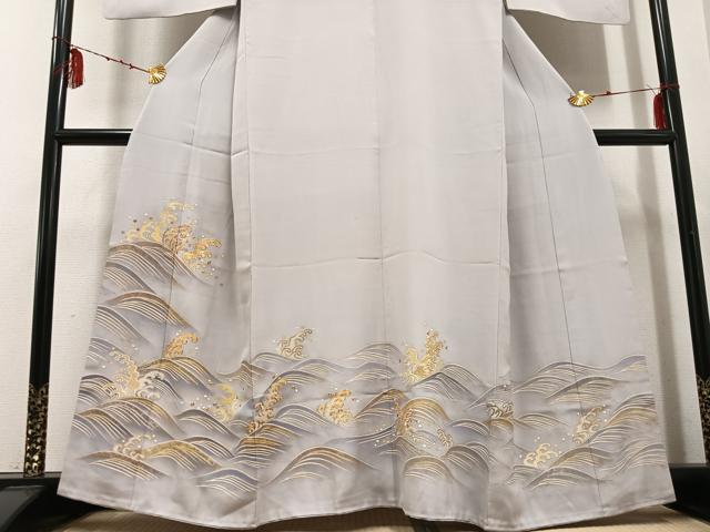 平和屋着物●創業460年・千總　色留袖　駒刺繍　竹屋町刺繍　立波文　金彩　正絹　逸品　AABH4562ck 平和屋着物○創業460年・千總 色留袖 駒刺繍 竹屋町刺繍 立波文 金彩