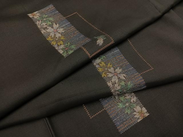 平和屋着物●本場大島紬　カタス9マルキ　地空き　色紙桜文　胴抜き仕立て　正絹　逸品　AABD7069ph