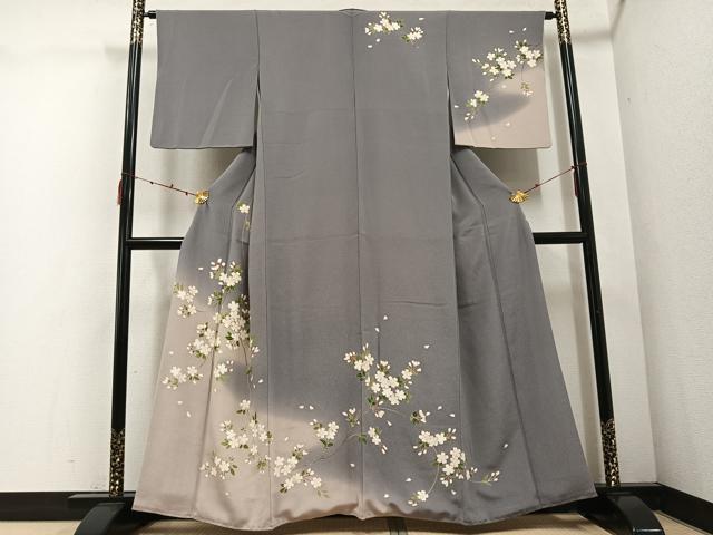 平和屋着物●訪問着　友禅　駒刺繍　枝桜　暈し染め　金彩　鬼しぼ縮緬　正絹　逸品　AABD7070ph