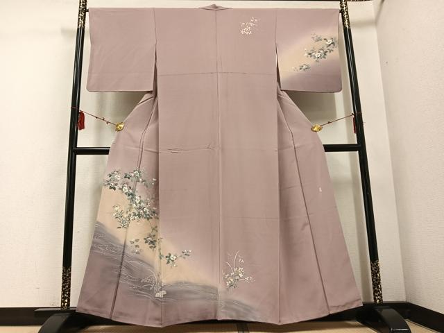 平和屋着物●訪問着　友禅　作家物　枝花文　暈し染め　正絹　逸品　AABD7080ph