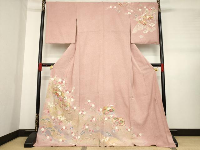 平和屋着物●京友禅の第一人者　松井青々　訪問着　草花文　金彩　ロング丈　正絹　逸品　AABD7370ck