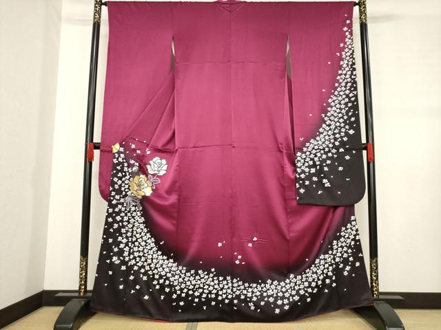 平和屋着物●豪華振袖　薔薇　暈し染め　金銀彩　正絹　逸品　AABD7376ck