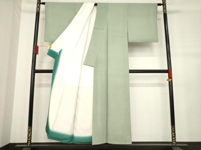 平和屋着物●江戸小紋　万筋　白×老竹色　正絹　逸品　AABD7431ck