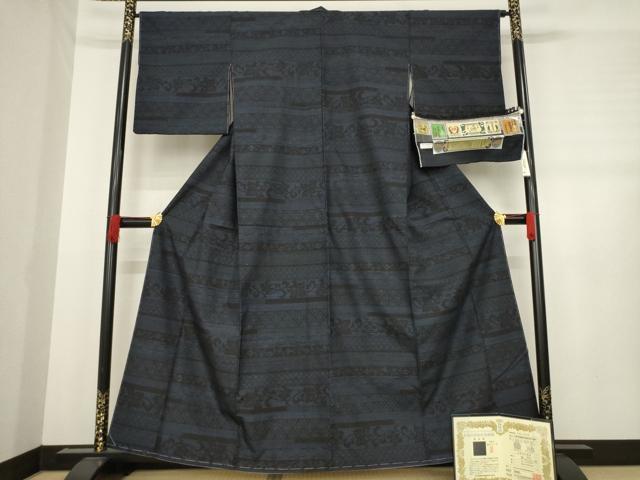 平和屋着物●本場真綿結城紬　100亀甲　横段花文　上代55万　認定書・証紙付き　正絹　逸品　未使用　AABD7440ck