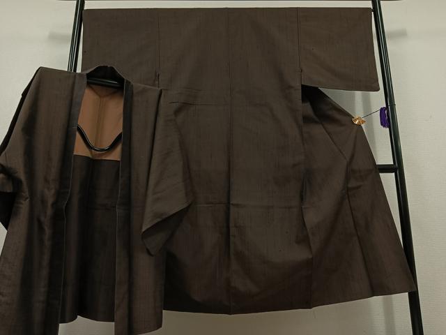 平和屋着物▽男性　紬　単衣　アンサンブル　縞　正絹　逸品　AABD7483jh