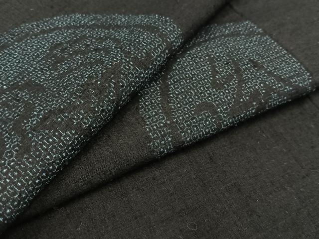 平和屋着物▽本場結城紬　重要無形文化財　単衣　100亀甲　花絵皿文　正絹　逸品　AABD7502jh