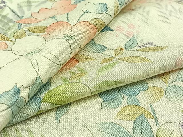 平和屋着物▽上質な小紋　単衣　手描き　草花文　正絹　逸品　AABD7505jh