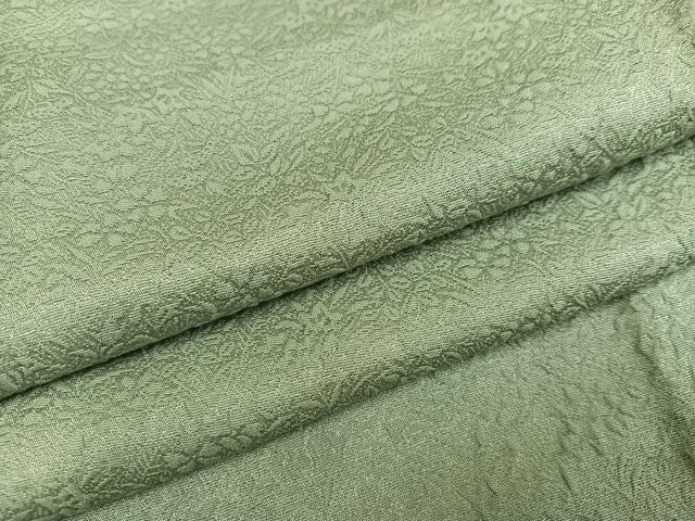 平和屋着物●上質な色無地　草花地紋　山葵色　三越扱い　正絹　逸品　AABD7521ph