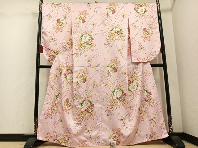 平和屋着物●小振袖　二尺袖　舞花文　金彩　洗える着物　未使用　AABD7552ph