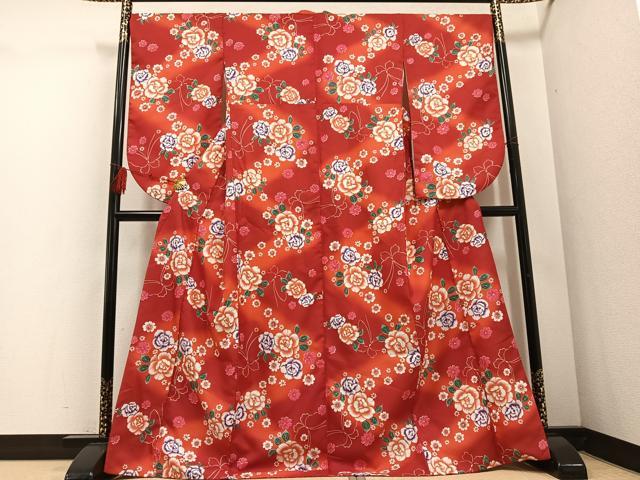 平和屋着物●小振袖　二尺袖　牡丹　暈し染め　洗える着物　AABD7559ph