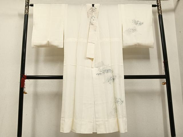 平和屋着物●長襦袢　無双仕立て　扇面花文　半衿刺繍　正絹　逸品　AABD7595ph