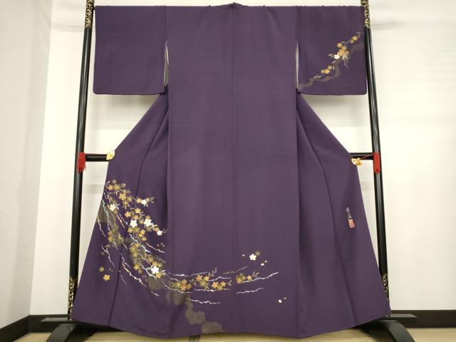 平和屋着物●螺鈿作家　藤本隆士　訪問着　枝垂れ花文　金彩　正絹　逸品　AABD7608ck